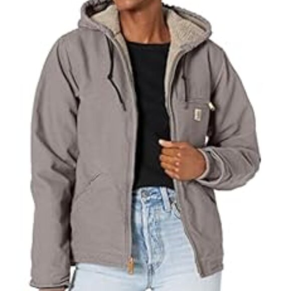 Carhartt Women's Sherpa Lined Sandstone Sierra Jacket in Taupe Gray - Picture 7 of 17
